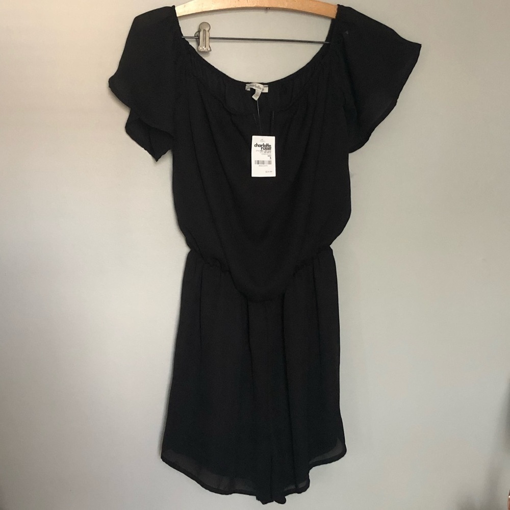 Charlotte Russe Black Sheer Off Shoulder Romper